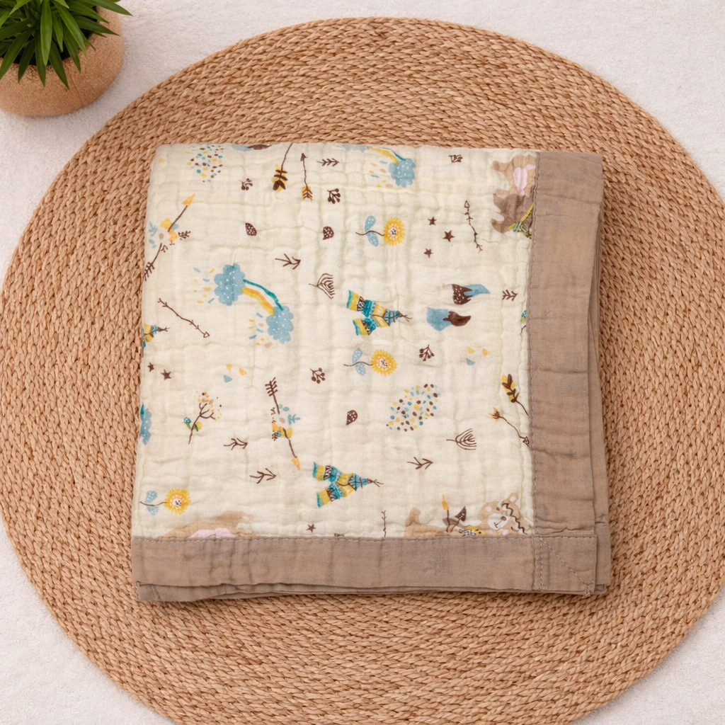 100% Cotton Muslin Baby Blanket 6 Layer Soft Blanket Muslin Blanket for Kids Baby Infants -CREAM FLOWERS